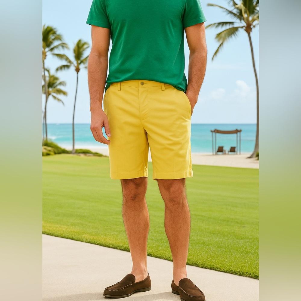 NWT Banana Republic Men’s Gavin Fit 11” Flat Front Chino Short Yellow 32 11 Inch